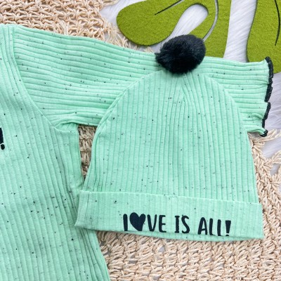  Body e Touca Canelada Love Is All - Verde